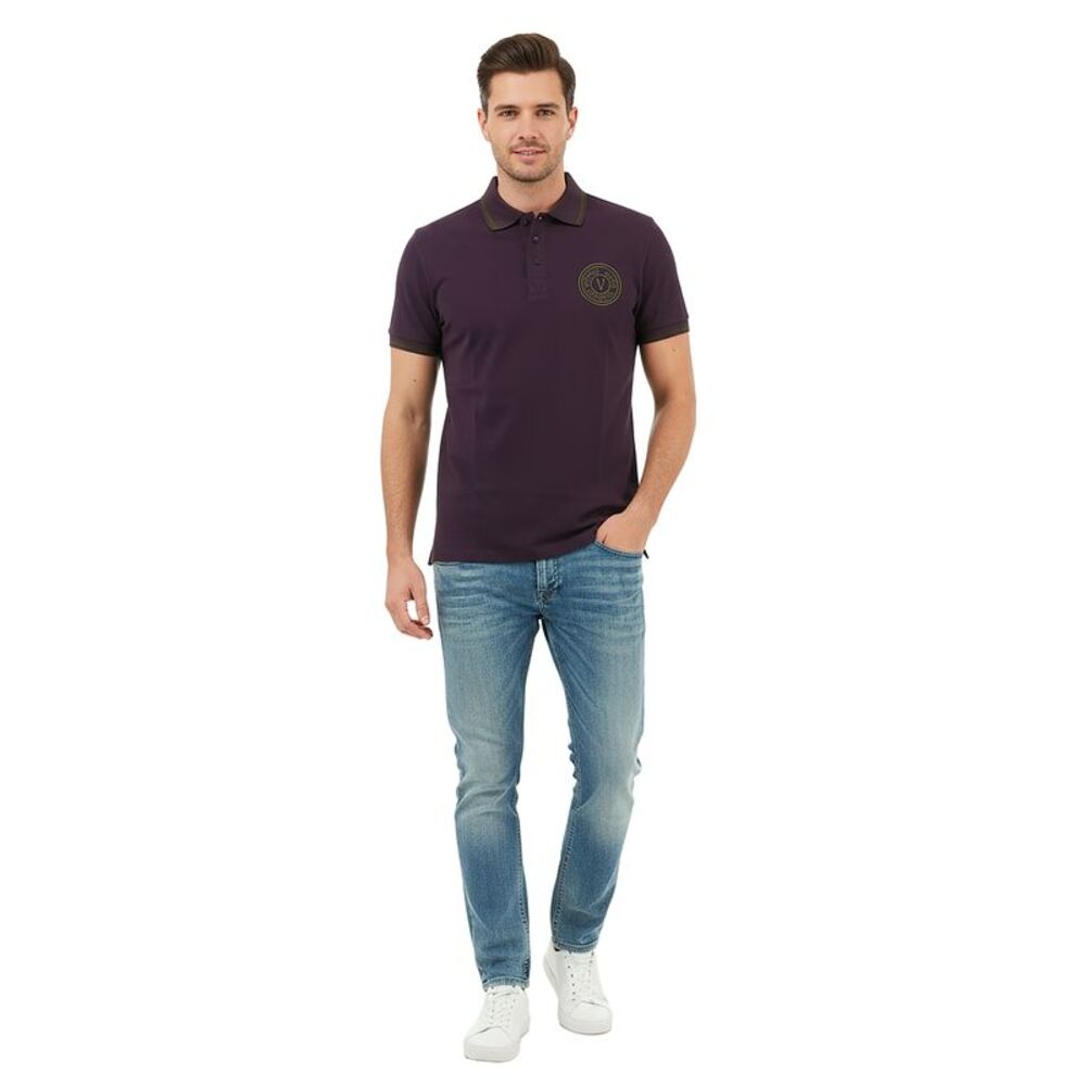 Versace Jeans Couture Plum Mens Polo Shirt with Olive Logo Embroidery